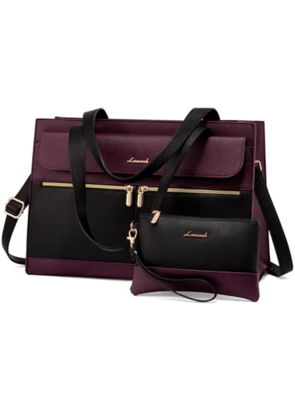 LOVEVOOK Water-Resistant PU Leather Laptop Tote 15.6 Inch Work Briefcase
